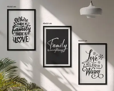 Set di 3 quadri con tema famiglia, amore, calore e casa