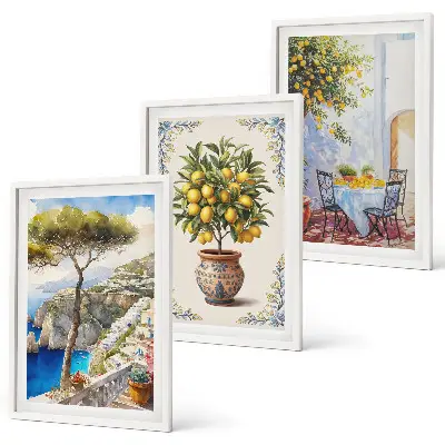 Set di quadri incorniciati con raffigurazione di un albero di limoni sul mare