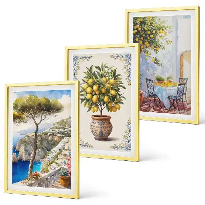 Set di quadri incorniciati con raffigurazione di un albero di limoni sul mare