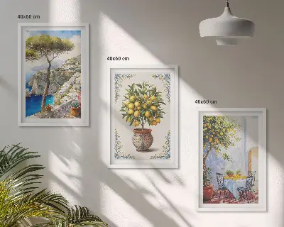 Set di quadri incorniciati con raffigurazione di un albero di limoni sul mare