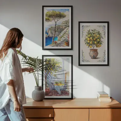 Set di quadri incorniciati con raffigurazione di un albero di limoni sul mare