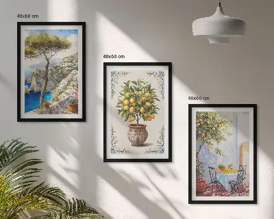 Set di quadri incorniciati con raffigurazione di un albero di limoni sul mare