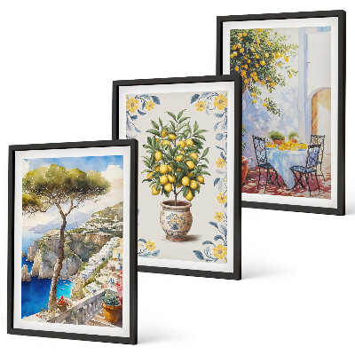 Composizione di quadri dipinti di alberi di limone marino