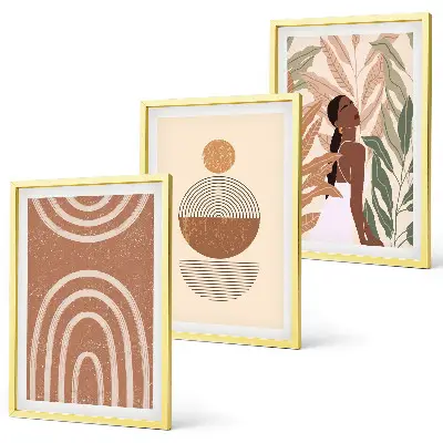 Composizione di quadri con eleganti motivi e geometrie vegetali