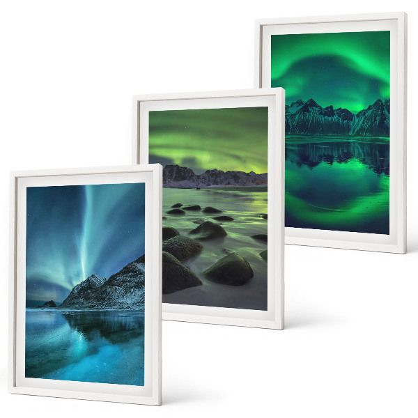 Set di quadri incorniciati Paesaggio invernale dell'aurora boreale
