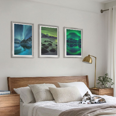 Set di quadri incorniciati Paesaggio invernale dell'aurora boreale