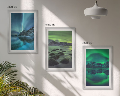 Set di quadri incorniciati Paesaggio invernale dell'aurora boreale