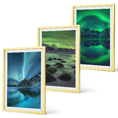 Set di quadri incorniciati Paesaggio invernale dell'aurora boreale
