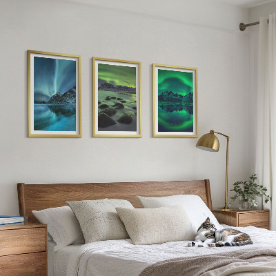 Set di quadri incorniciati Paesaggio invernale dell'aurora boreale