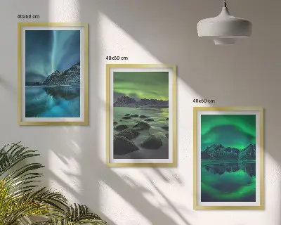 Set di quadri incorniciati con paesaggio invernale dell'aurora boreale