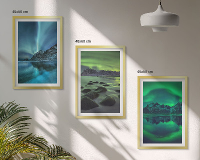 Set di quadri incorniciati Paesaggio invernale dell'aurora boreale