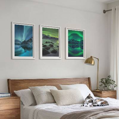 Set di quadri incorniciati Paesaggio invernale dell'aurora boreale