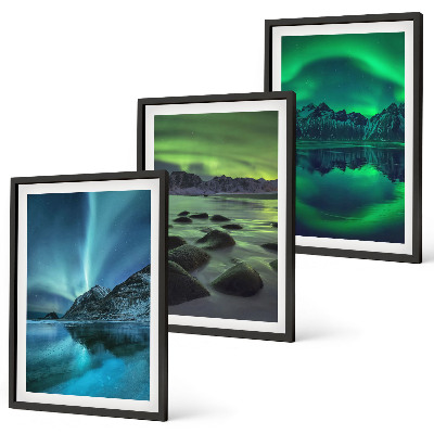 Set di quadri incorniciati Paesaggio invernale dell'aurora boreale