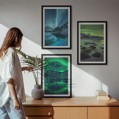 Set di quadri incorniciati Paesaggio invernale dell'aurora boreale