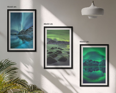 Set di quadri incorniciati Paesaggio invernale dell'aurora boreale
