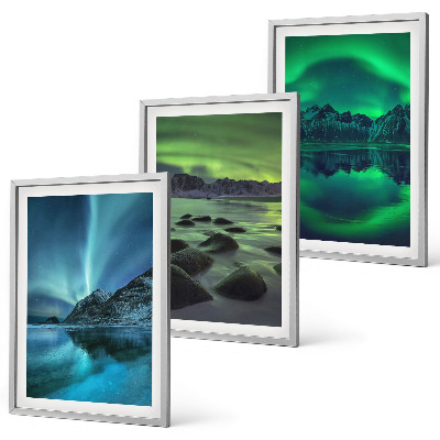 Set di quadri incorniciati Paesaggio invernale dell'aurora boreale