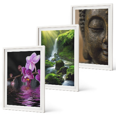 Set di 3 quadri Cascata di fiori, Buddha, roccia Zen