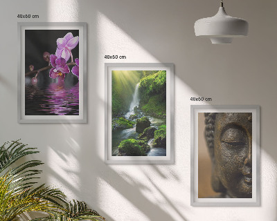 Set di 3 quadri Cascata di fiori, Buddha, roccia Zen