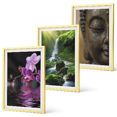 Set di 3 quadri Cascata di fiori, Buddha, roccia Zen