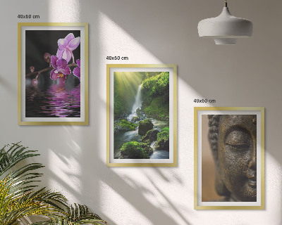 Set di 3 quadri Cascata di fiori, Buddha, roccia Zen