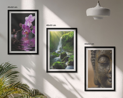 Set di 3 quadri Cascata di fiori, Buddha, roccia Zen
