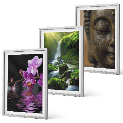 Set di 3 quadri Cascata di fiori, Buddha, roccia Zen