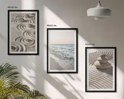 Composizione di quadri con onde, sabbia, acqua, pietre e spiaggia