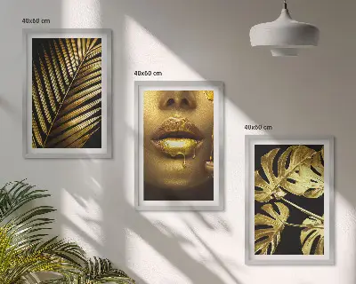Set di 3 quadri con stampa di bocca di donna e foglie di Monstera