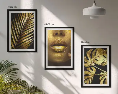 Set di 3 quadri con stampa di bocca di donna e foglie di Monstera