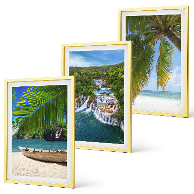 Set di 3 quadri Spiaggia, barca, cascate, palme