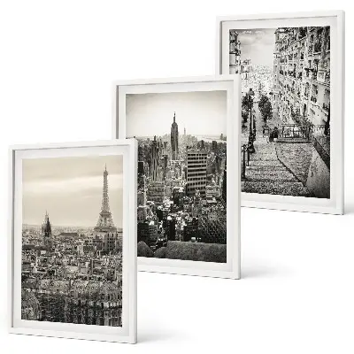 Composizione di quadri vedute di Parigi e New York per scala