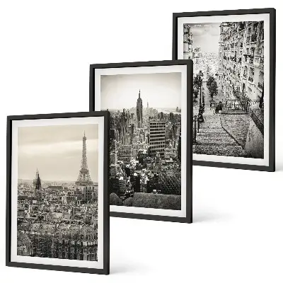 Composizione di quadri vedute di Parigi e New York per scala