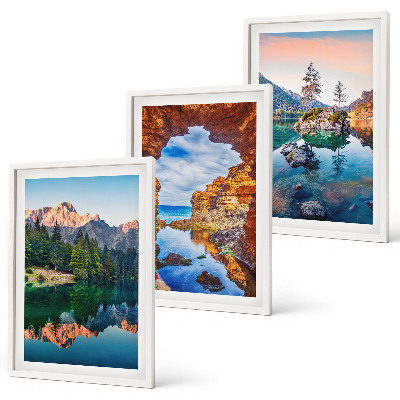 Set di 3 quadri Riflessi rocciosi sui laghi di montagna