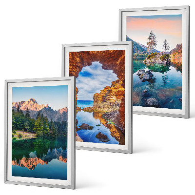 Set di 3 quadri Riflessi rocciosi sui laghi di montagna