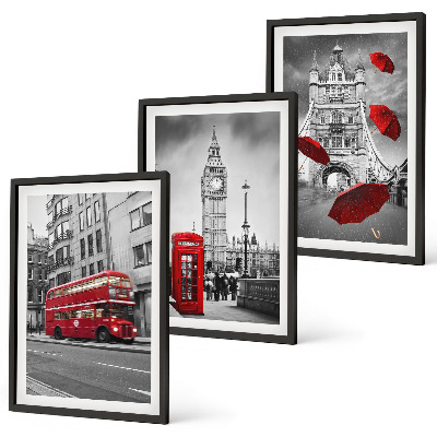 Composizione di quadri Londra con accenti rossi