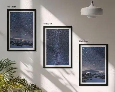 Set di quadri incorniciati con motivo cielo notturno con montagne e stelle