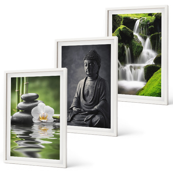 Set di 3 quadri Rilassanti dipinti ad acqua in stile zen.