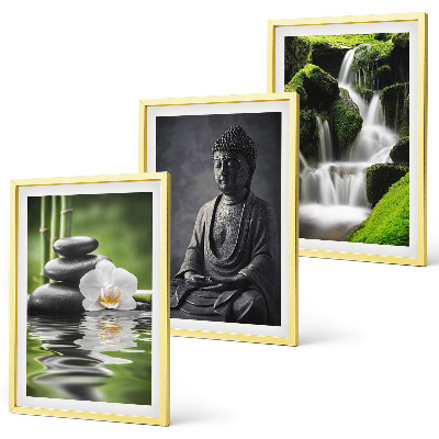 Set di 3 quadri Rilassanti dipinti ad acqua in stile zen.