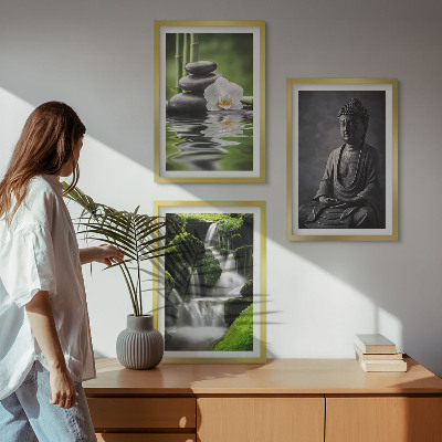 Set di 3 quadri Rilassanti dipinti ad acqua in stile zen.