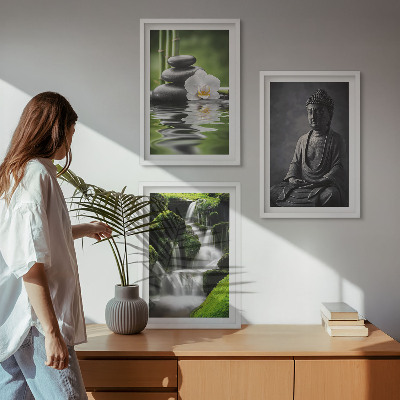 Set di 3 quadri Rilassanti dipinti ad acqua in stile zen.