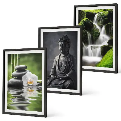 Set di 3 quadri con rilassanti dipinti ad acqua in stile zen