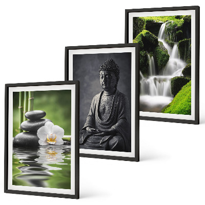 Set di 3 quadri Rilassanti dipinti ad acqua in stile zen.