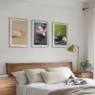 Set di 3 quadri Motivi rilassanti in pietra zen