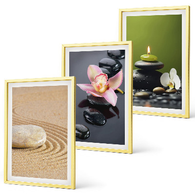 Set di 3 quadri Motivi rilassanti in pietra zen