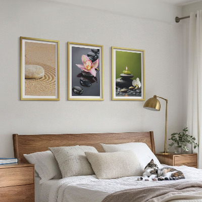 Set di 3 quadri Motivi rilassanti in pietra zen