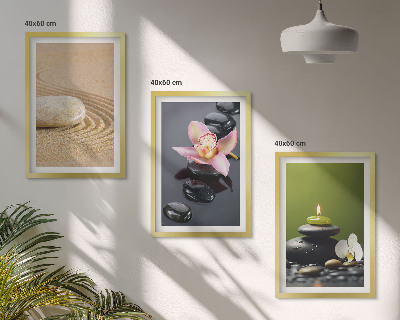 Set di 3 quadri Motivi rilassanti in pietra zen