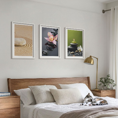 Set di 3 quadri Motivi rilassanti in pietra zen