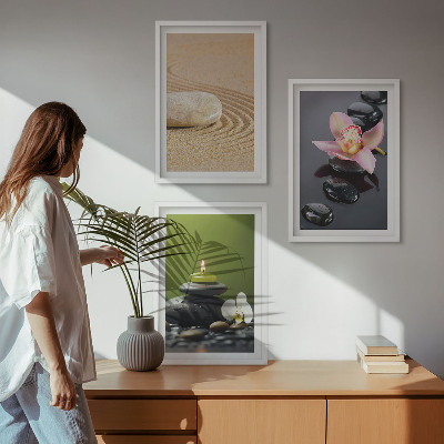 Set di 3 quadri Motivi rilassanti in pietra zen