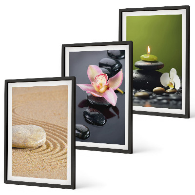 Set di 3 quadri Motivi rilassanti in pietra zen