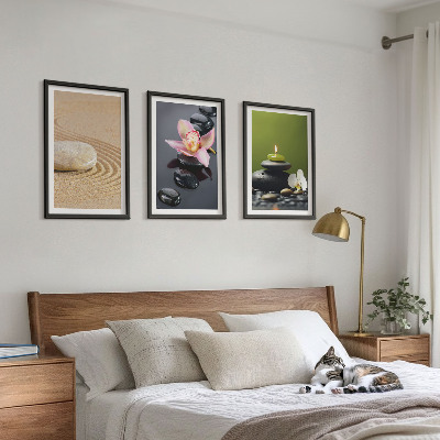 Set di 3 quadri Motivi rilassanti in pietra zen